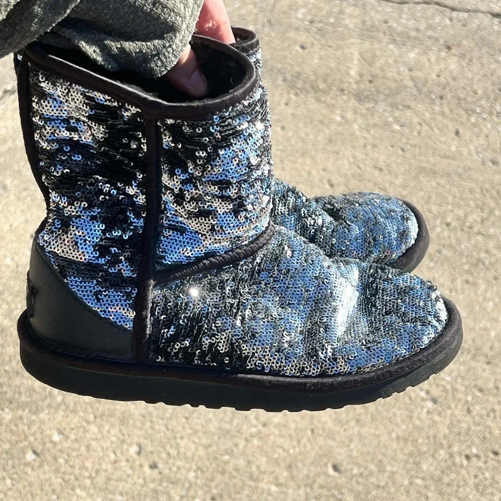 UGG Silver Sequin Boots with Black Accents